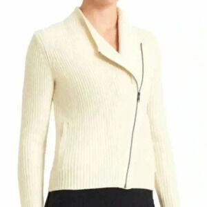 ATHLETA MERINO EXTRA FINE WOOL CREAM CHUNKY KNIT SWEATER JACKET SIZE L